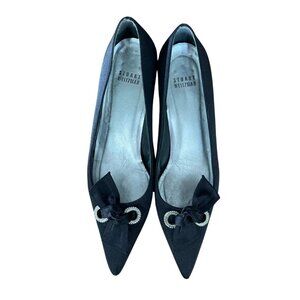 Stuart Weitzman Lazo Black Satin Kitten Heel Pumps Women's Size 7.5